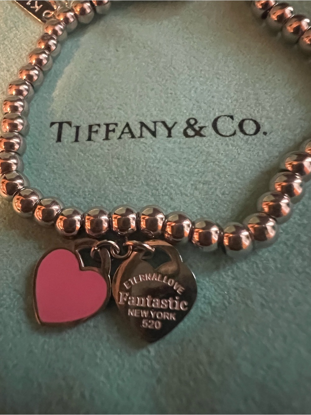 Tiffany & Co. Silver Bead Bracelet with Pink Heart Charm - Picture 3 of 6